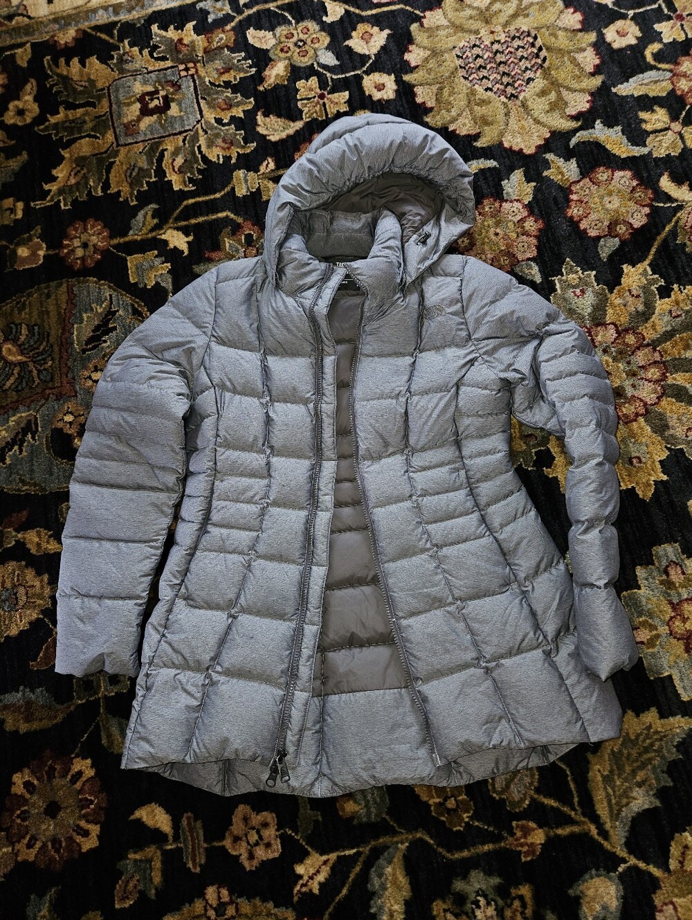 Women's Hooded Light Gray Quilted Puffer Coat